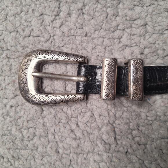 Black Leather Belt Medium Western Silver Concho Cowgirl Rodeo Boho Etched Patina - Picture 6 of 6